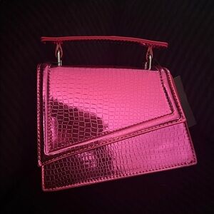 Forever 21 Shiny Pink Croc-Embossed Clutch
